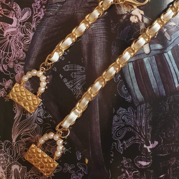 Fashion Handbag Design Belt Gold Chain Woven Faux Leather Women Accessory Gift - Picture 2 of 5